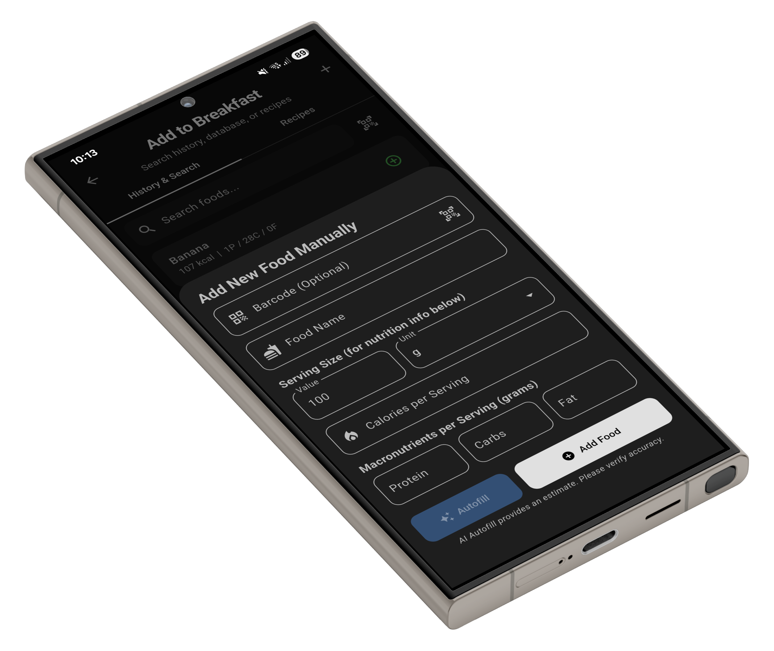 AI food input mockup
